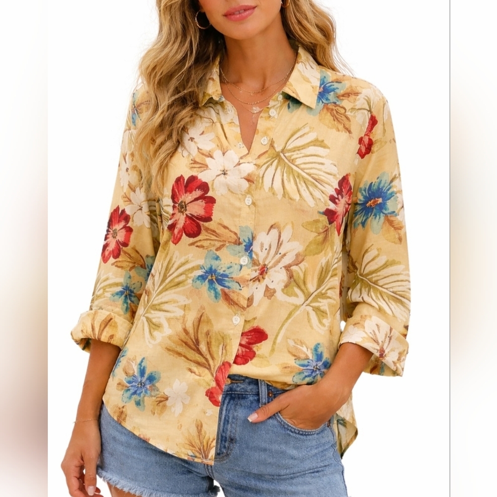 Laura Ashley Woman's Size XL 100% Silk Floral tunic Blouse Embroidered And Lined